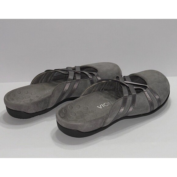 Vionic Clair Mules Sandals Womens 8 Slip On Gray Suede Flat Arch Support Comfort - Picture 3 of 16